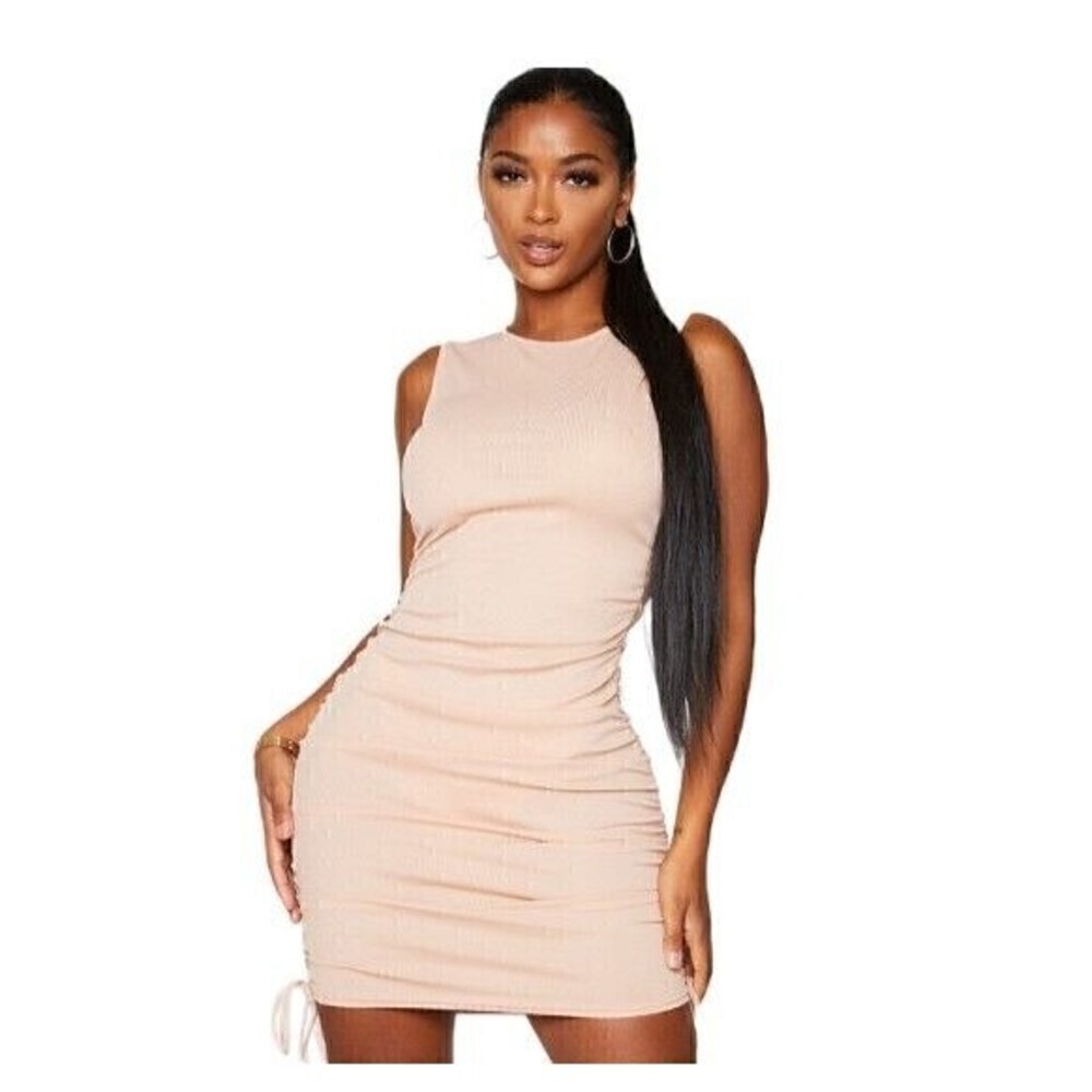 Pretty Little Thing Ribbed Ruched Side Bodycon Dress Size 4